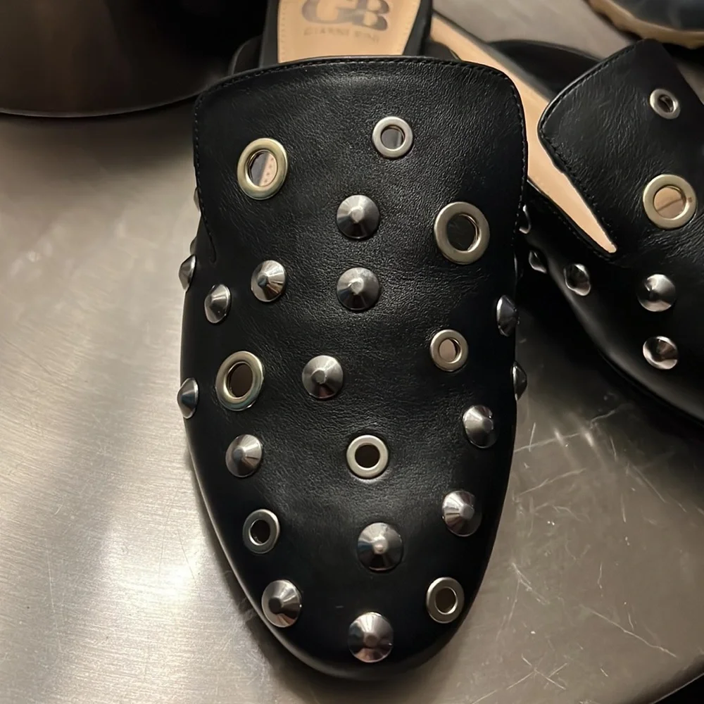 Gianni Bini Leather Studded Mules - Picture 6 of 6